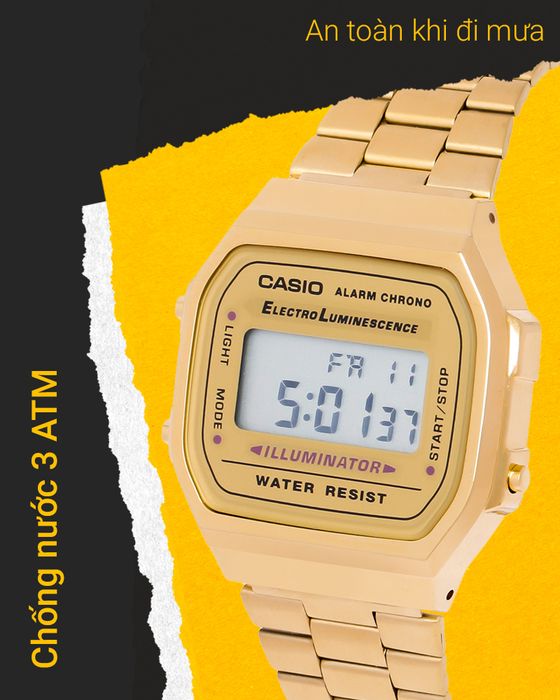 Đồng hồ Unisex Casio A168WG-9WDF chống nước 3 ATM
