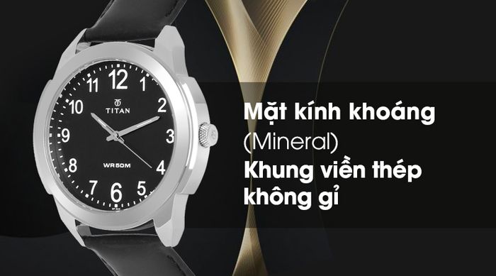 Đồng hồ nam Titan 1585SL08 có khung viền bằng thép không gỉ, mặt kính khoáng