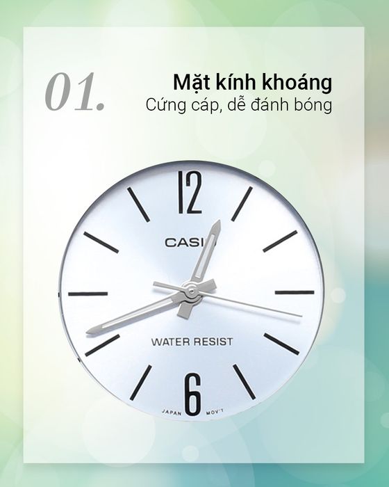 Đồng hồ Nữ Casio LTP-V005D-2BUDF có mặt kính khoáng trong suốt
