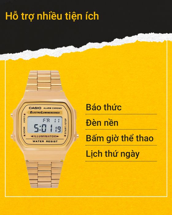 Đồng hồ Unisex Casio A168WG-9WDF có nhiều tính năng tiện ích