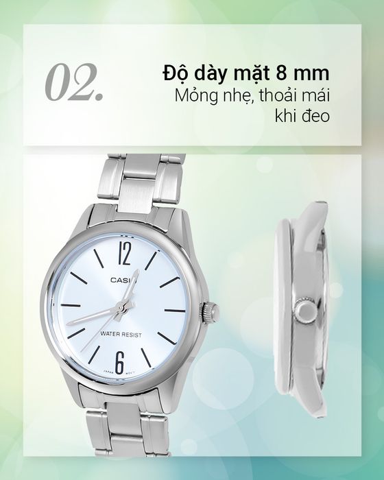 Đồng hồ Nữ Casio LTP-V005D-2BUDF có độ dày mặt mỏng nhẹ
