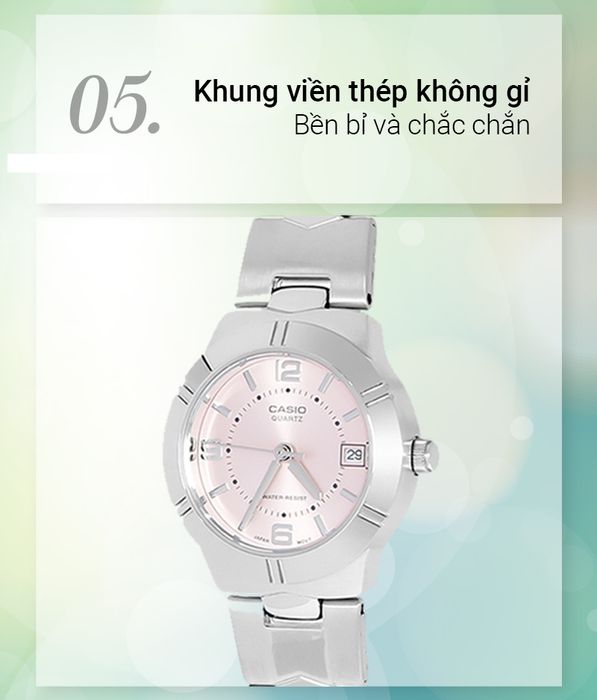 Đồng hồ Nữ Casio LTP-1241D-4ADF sở hữu khung viền thép không gỉ