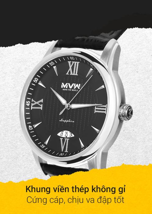 Đồng hồ nam MVW ML052-01 có khung viền thép không gỉ chắc chắn