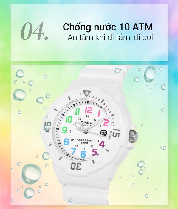 Đồng hồ nữ Casio LRW-200H-7BVDF có hệ số chống nước 10 ATM