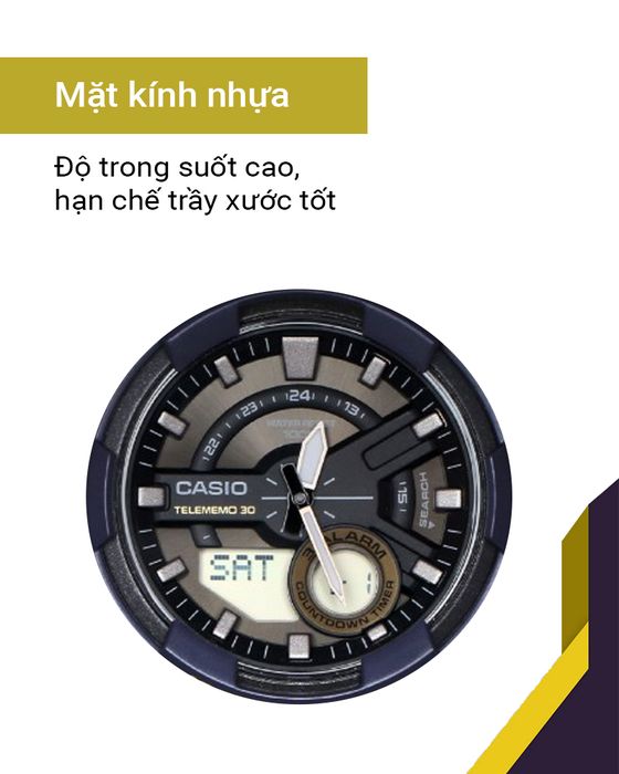 Đồng hồ Nam Casio AEQ-110W-2AVDF có mặt kính nhựa trong suốt