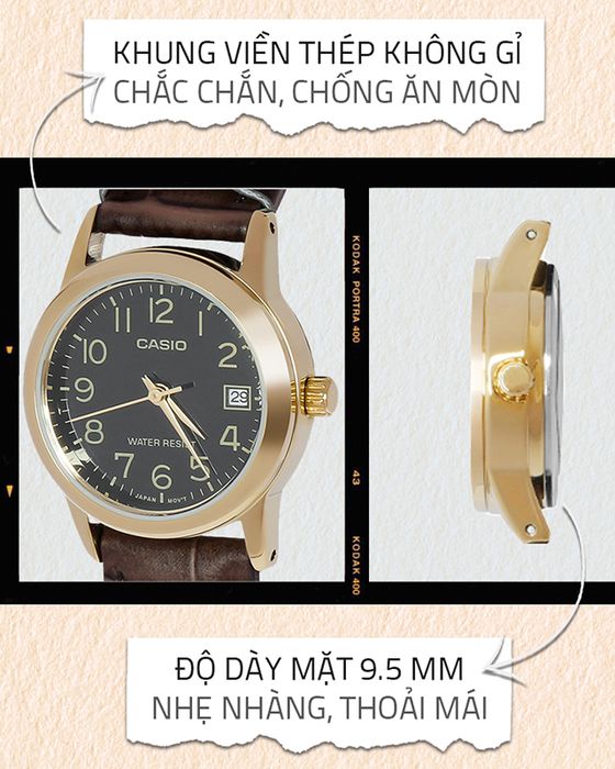 Đồng hồ nữ Casio LTP-V002GL-1BUDF có lớp vỏ chắc chắn