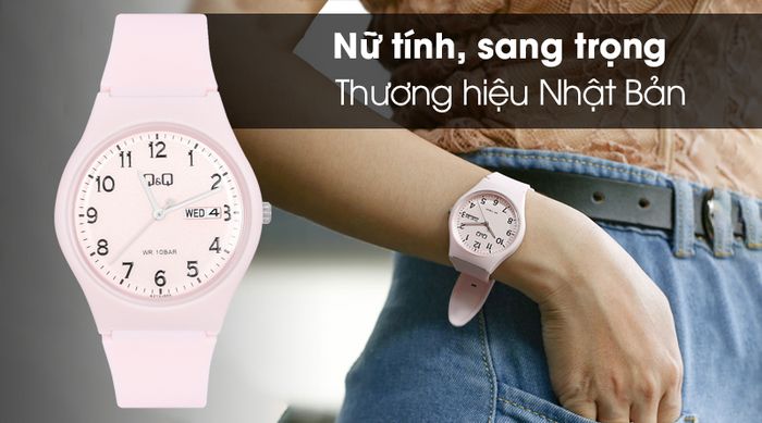 Đồng hồ nữ Q&Q A212J005Y mang thiết kế nữ tính, hiện đại