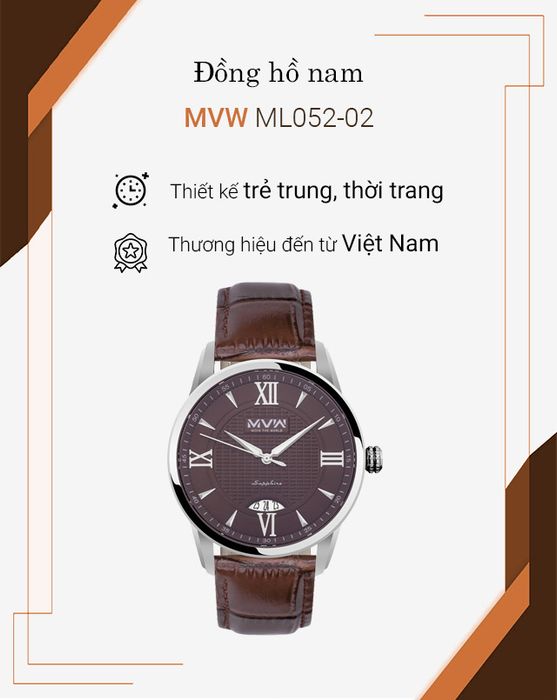 Đồng hồ nam MVW ML052-02 sở hữu thiết kế thanh lịch