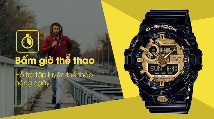 Đồng hồ Nam G-shock GA-710GB-1ADR có tính năng bấm giờ