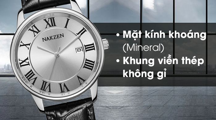 Đồng hồ nam Nakzen SL4090G-7 có mặt kính trong suốt, khung viền bằng thép chống ăn mòn
