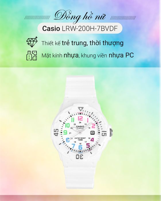 Đồng hồ nữ Casio LRW-200H-7BVDF có thiết kế năng động, cá tính