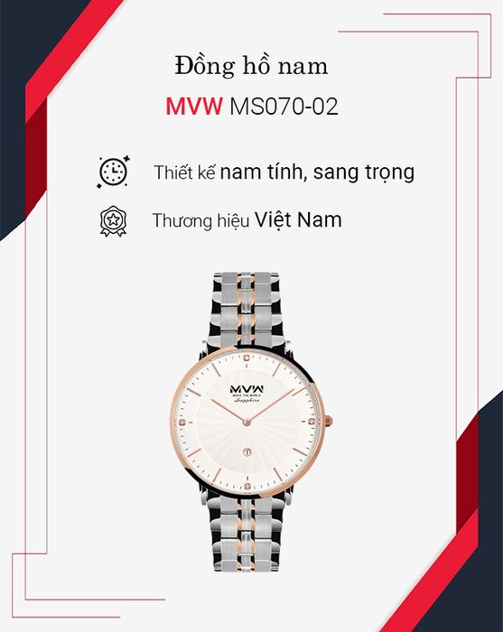 Đồng hồ Nam MVW MS070-02 nổi bật với thiết kế thời thượng