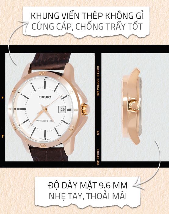Đồng hồ nữ Casio LTP-V004GL-7AUDF có lớp vỏ chắc chắn