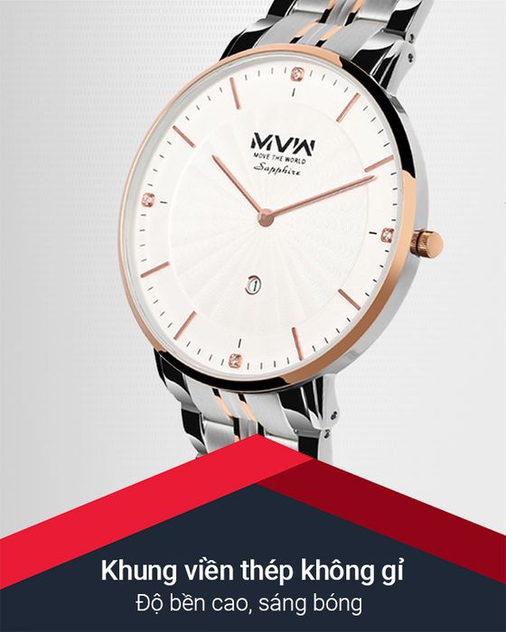 Đồng hồ Nam MVW MS070-02 được trang bị khung viền thép không gỉ chịu lực tốt