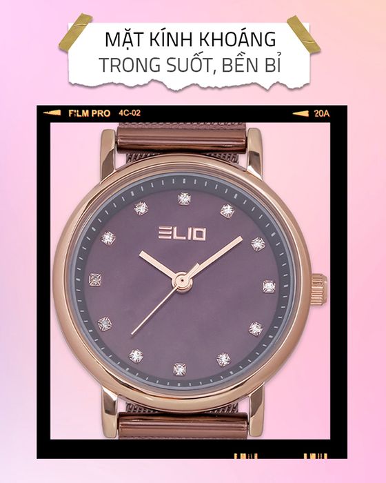 Đồng hồ nữ Elio ES058-02 có mặt kính khoáng trong suốt