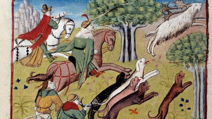 A 14th-century depiction from 'The Book of the Hunt.'