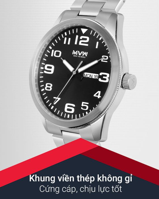 Đồng hồ nam MWW MS055-01 có khung viền thép không gỉ chắc chắn