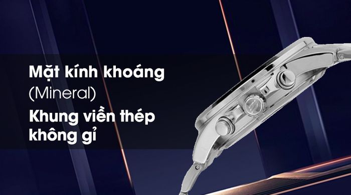 Đồng hồ nam Edifice Casio EFR-526D-7AVUDF có mặt kính khoáng, khung viền bằng thép chống gỉ