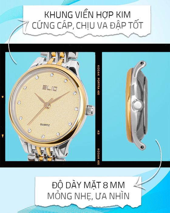 Đồng hồ Nữ Elio ES059-02 có khung viền hợp kim không bị oxy hóa
