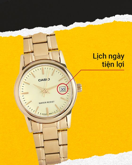 Đồng hồ nữ Casio LTP-V002G-9AUDF được trang bị ô lịch ngày tiện lợi