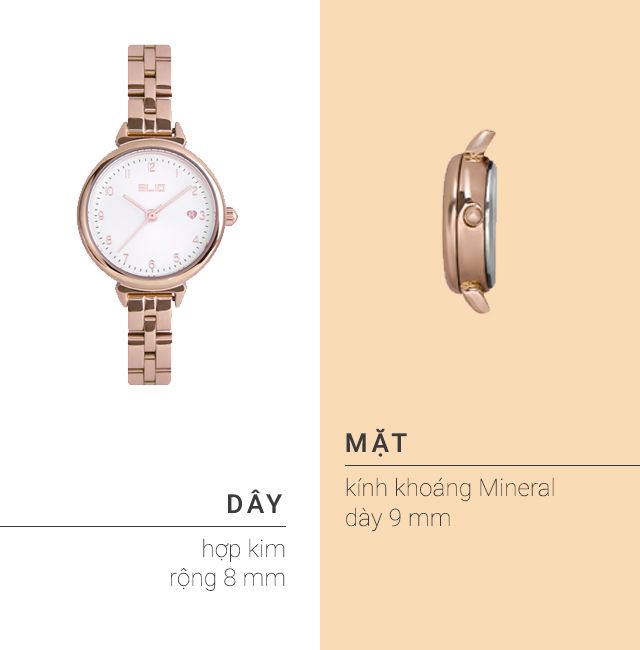 Đồng hồ Nữ Elio ES052-01 mỏng nhẹ, dây đeo hợp kim