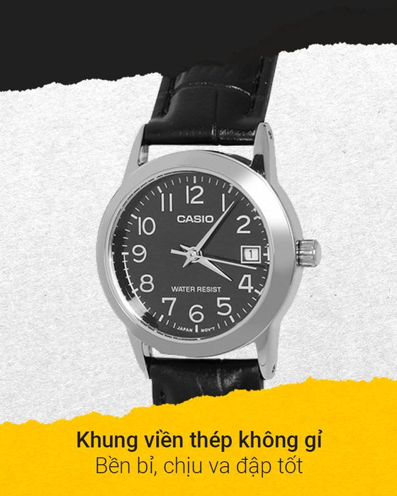 Đồng hồ Nữ Casio LTP-V002L-1BUDF có khung viền thép không gỉ