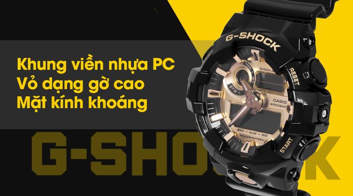 Đồng hồ Nam G-shock GA-710GB-1ADR có mặt kính bền bỉ, khung viền cứng cáp