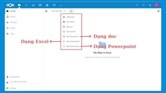Tạo File mới trên Nextcloud