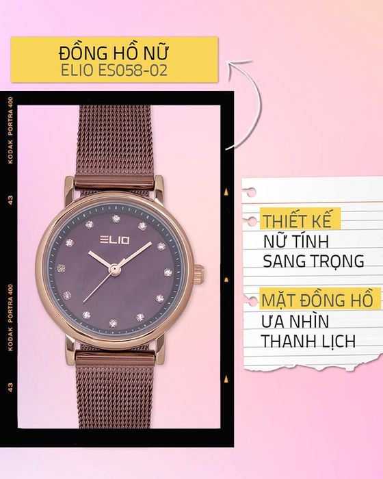 Đồng hồ nữ Elio ES058-02 có thiết kế nữ tính