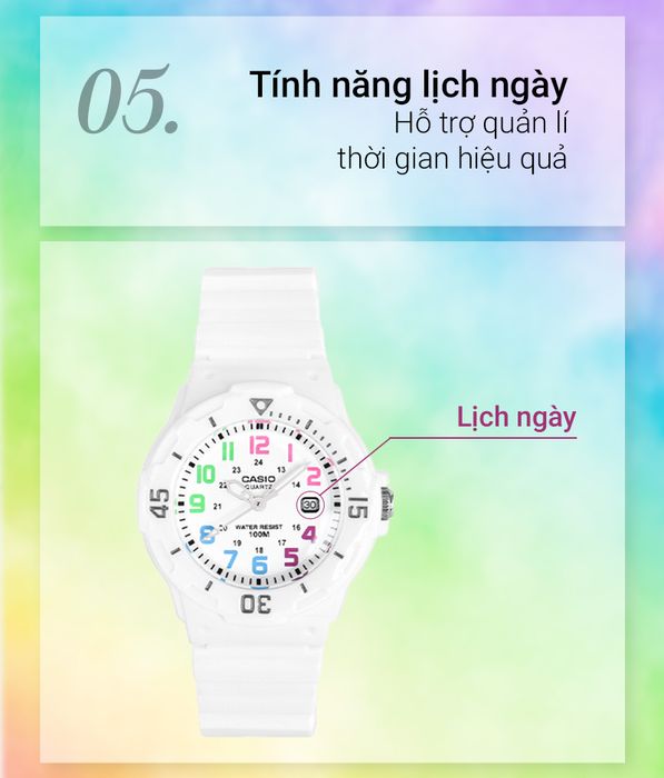 Đồng hồ nữ Casio LRW-200H-7BVDF được trang bị ô lịch ngày tiện lợi