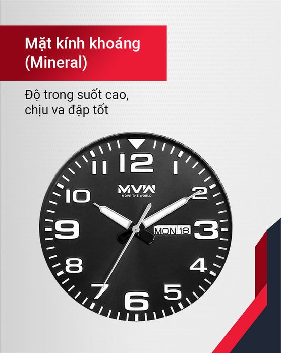 Đồng hồ nam MWW MS055-01 có mặt kính khoáng trong suốt