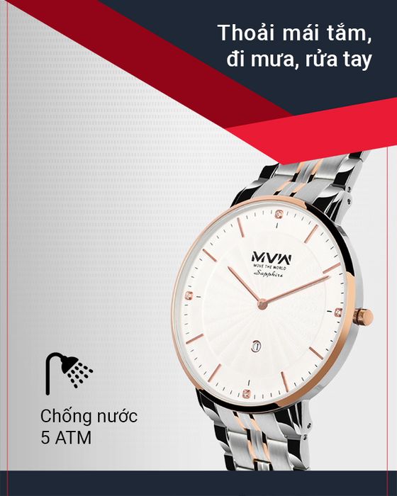 Đồng hồ Nam MVW MS070-02 hoàn toàn an tâm khi tắm, đi mưa và rửa tay