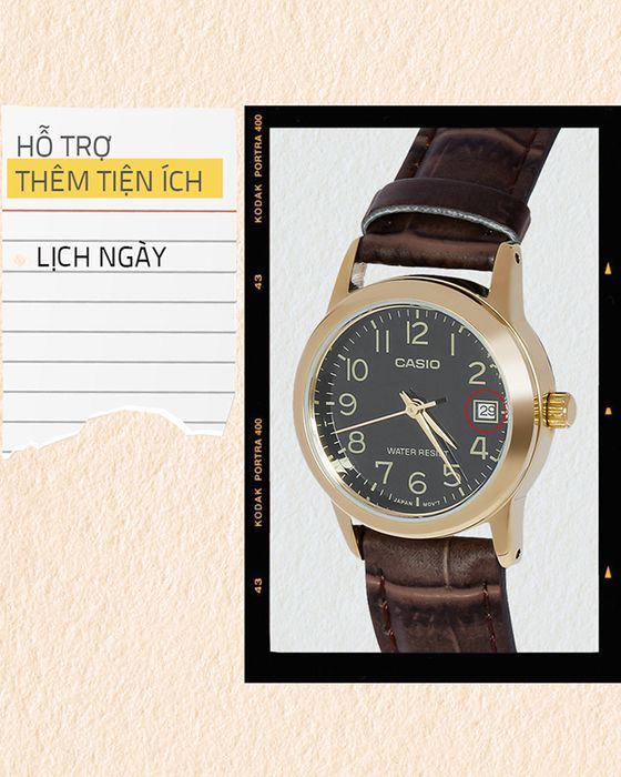 Đồng hồ nữ Casio LTP-V002GL-1BUDF với ô lịch ngày tiện lợi
