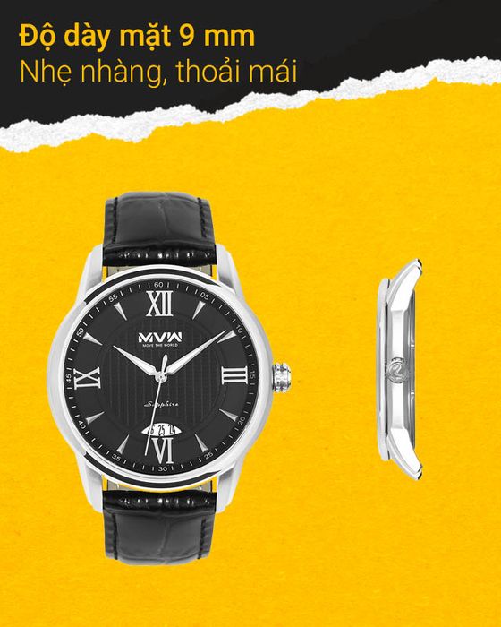 Đồng hồ nam MVW ML052-01 có độ dày mặt 9 mm