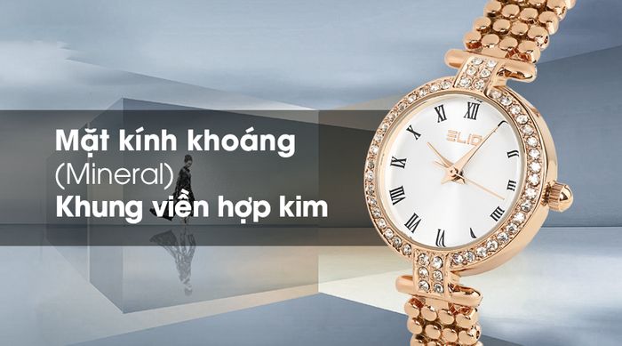 Đồng hồ nữ Elio ES028-01 có mặt kính trong suốt, khung viền chống oxi hóa