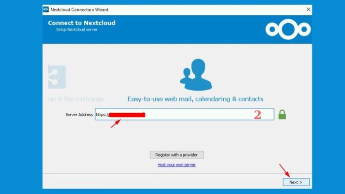 Tiến hành kết nối vào tài khoản Cloud Server File - bước thứ hai