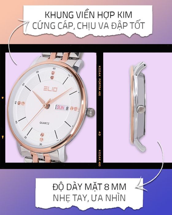 Đồng hồ Nữ Elio ES061-02 có khung viền hợp kim