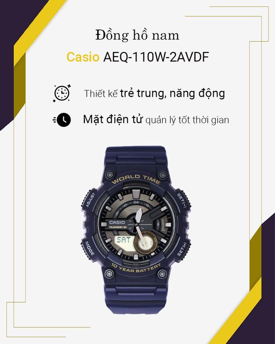 Đồng hồ Nam Casio AEQ-110W-2AVDF năng động, nam tính