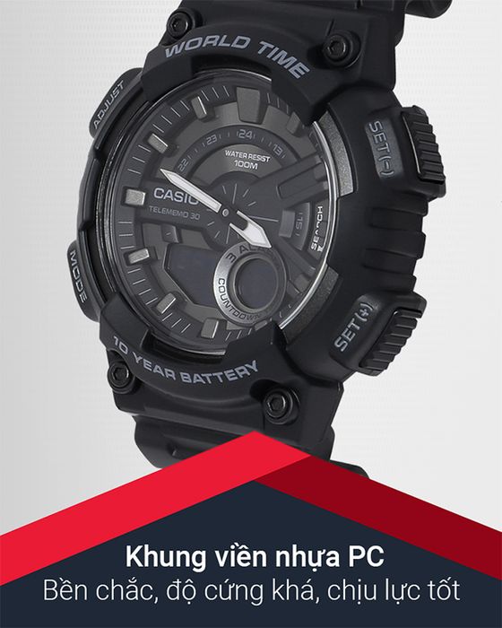 Đồng hồ nam Casio AEQ-110W-1BVDF có khung viền chắc chắn