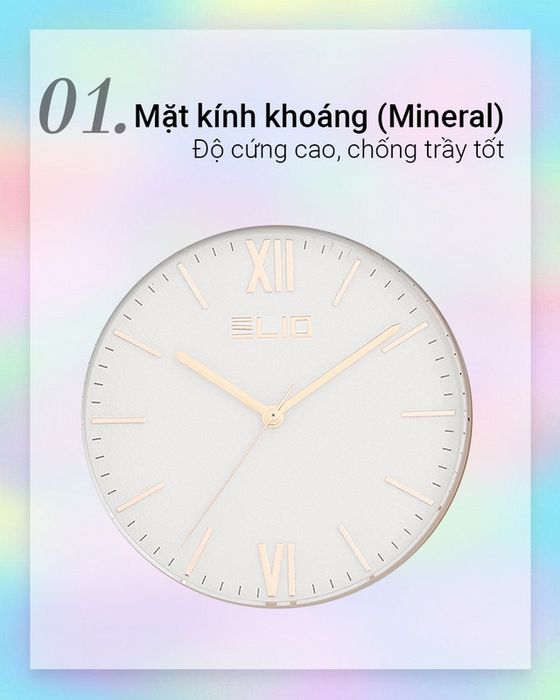 Đồng hồ Nữ Elio EL053-02 có mặt kính khoáng trong suốt, chống trầy tốt