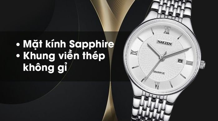 Đồng hồ nam Nakzen SS4095G-7 sở hữu mặt kính Sapphire, khung viền bằng thép chống ăn mòn