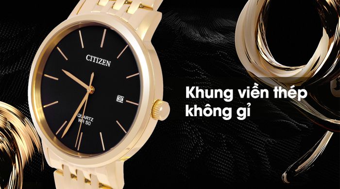 Đồng hồ Nam Citizen BI5072-51E Đen có khung viền chắc chắn