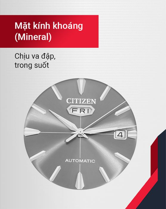 Đồng hồ Nam Citizen C7 NH8390-20H có mặt kính khoáng (Mineral) cứng cáp