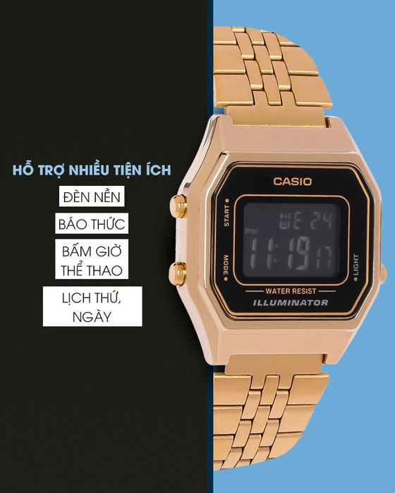 Đồng hồ Unisex Casio LA680WGA-1BDF hỗ trợ nhiều tiện ích
