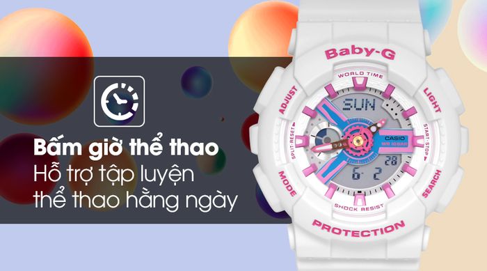 Đồng hồ Nữ Baby-G BA-110NR-8ADR có tính năng bấm giờ thể thao