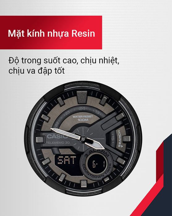 Đồng hồ nam Casio AEQ-110W-1BVDF có mặt kính trong suốt