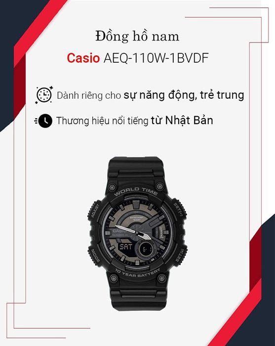 Đồng hồ nam Casio AEQ-110W-1BVDF có thiết kế cá tính