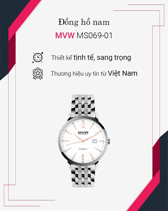 Đồng hồ Nam MVW MS069-01 thiết kế sang trọng và tinh tế
