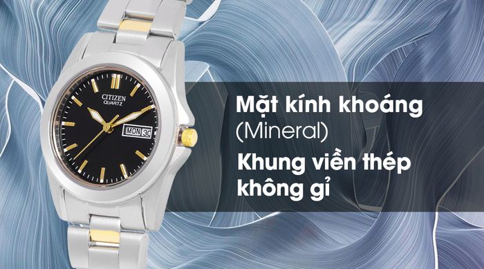Đồng hồ kim nữ dây kim loại Citizen EQ0564-59E Đen có mặt kính bền bỉ, khung viền cứng cáp