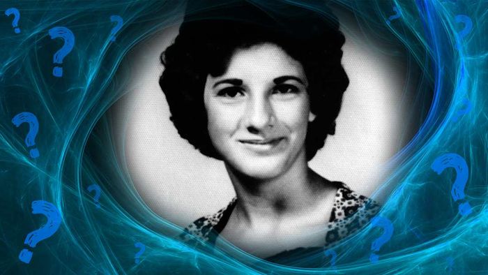 Karen Silkwood depicted on a teal background surrounded by question marks.